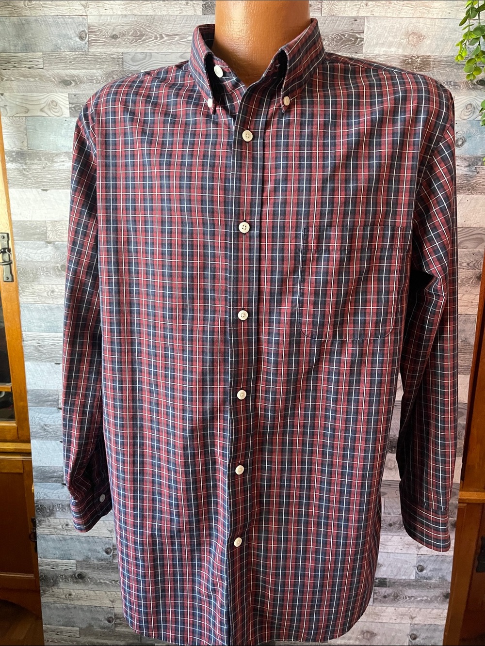 croft & barrow Red and Navy Plaid Button-Down Shirt